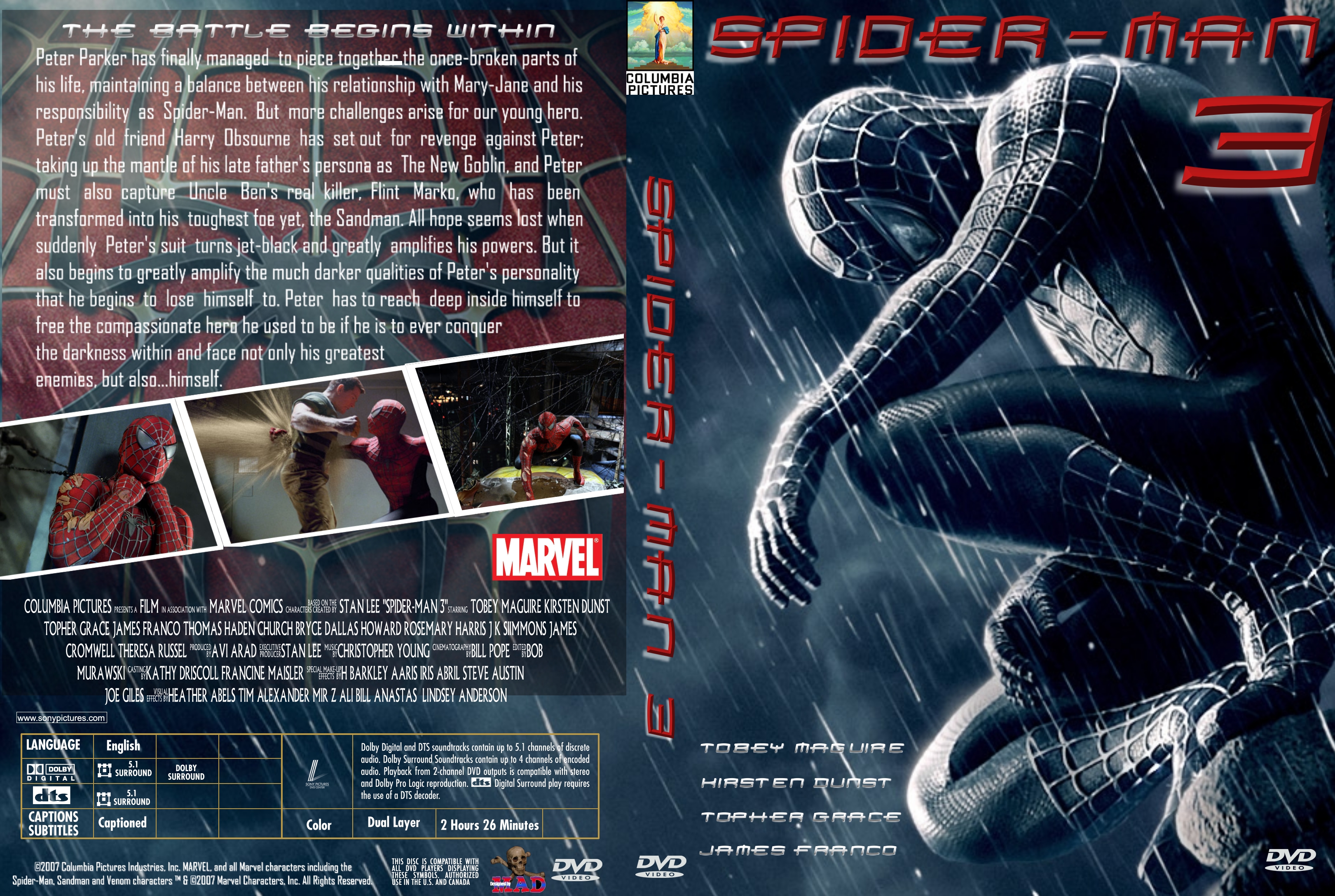 spiderman 3 dvd cover + label - front back.