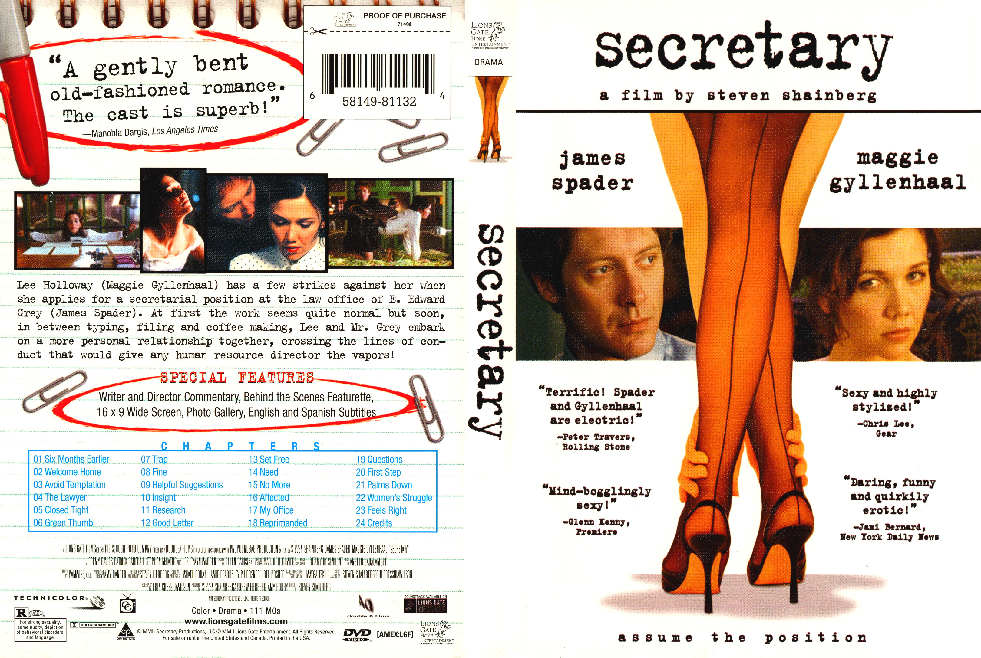 2002 rolled original movie poster secretary.