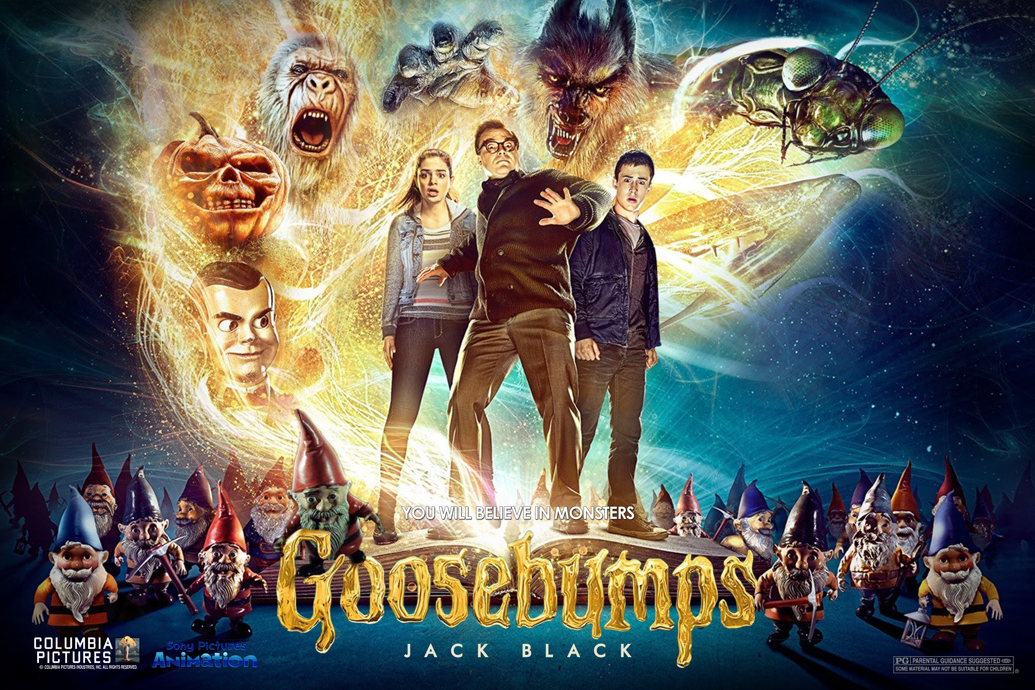 Семейная комедия фантастика. Ужастики Goosebumps. (2015) Постер. Джек Блэк ужастики.