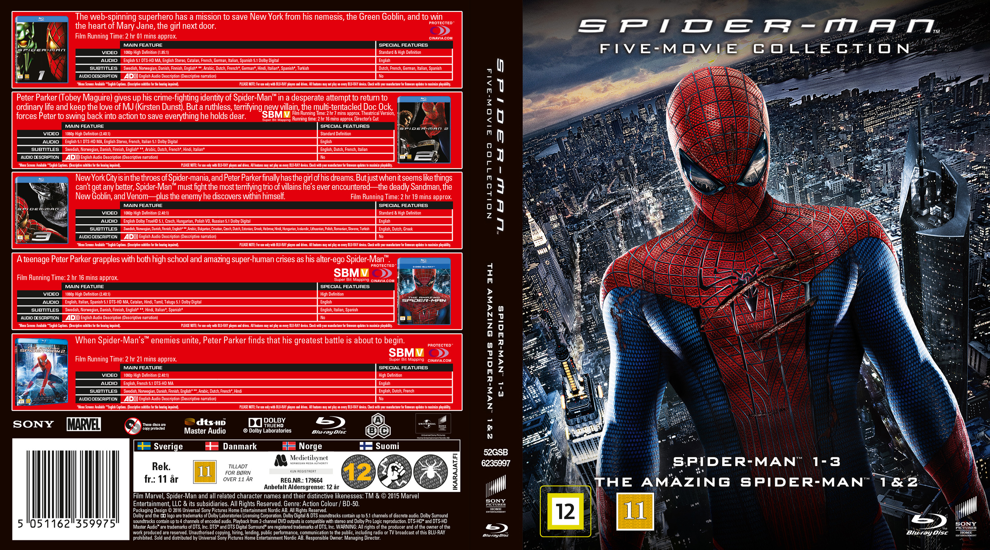  ::: Spider-Man - Five-Movie Collection - Blu-Ray (Nordic) -  high quality DVD / Blueray / Movie