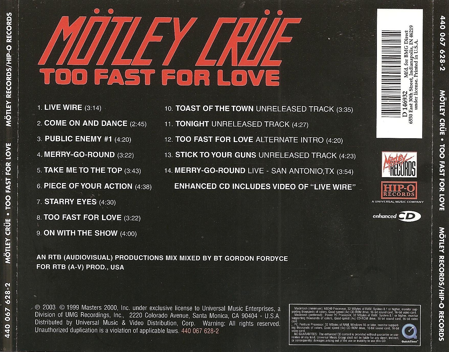 Mötley Crüe - Too Fast For Love -  Music