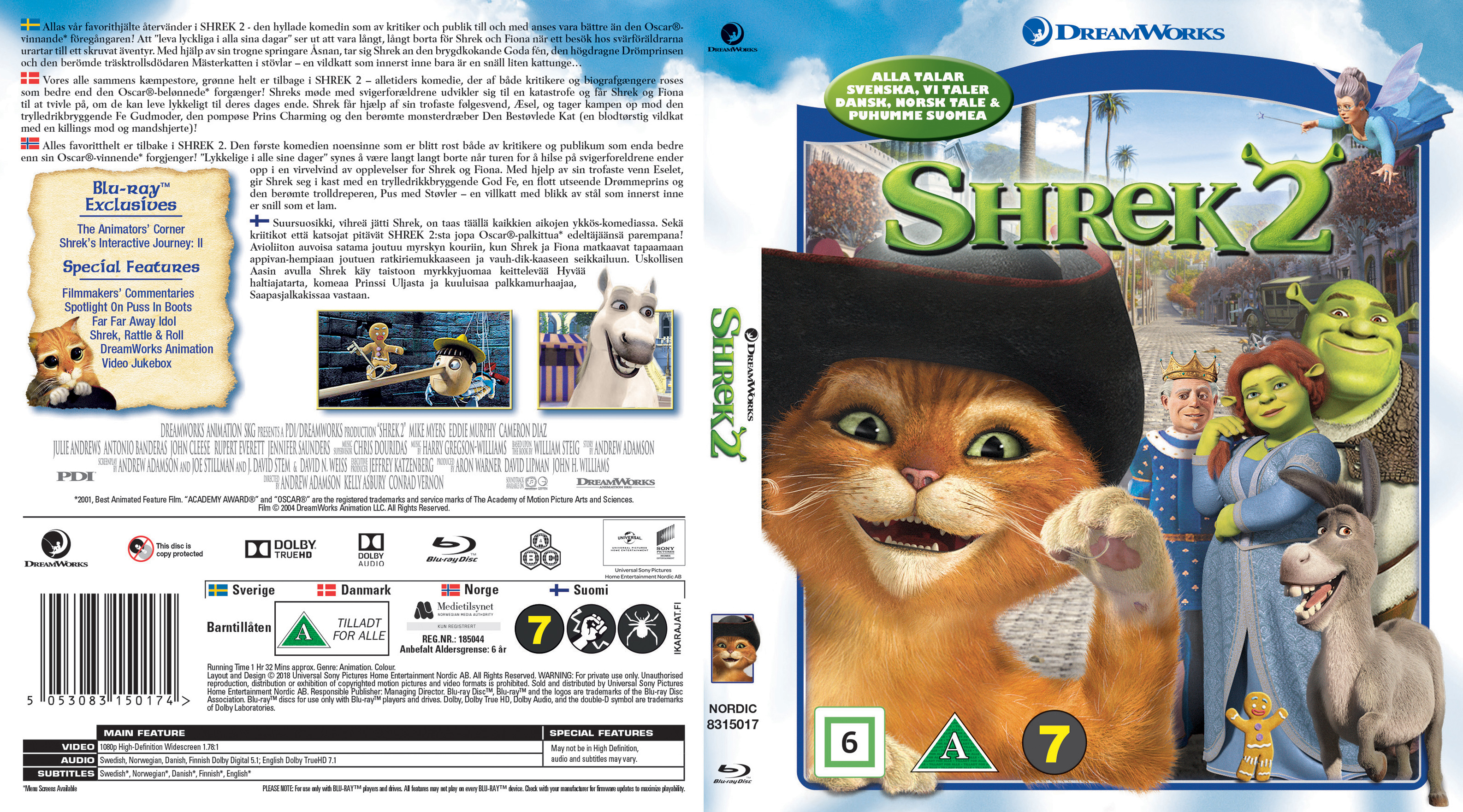 Covers Box Sk Shrek 2 Nordic Blu Ray 2004 High Quality