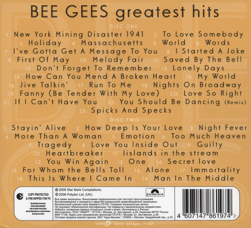 Bee Gees - Greatest Hits (2008) - back.