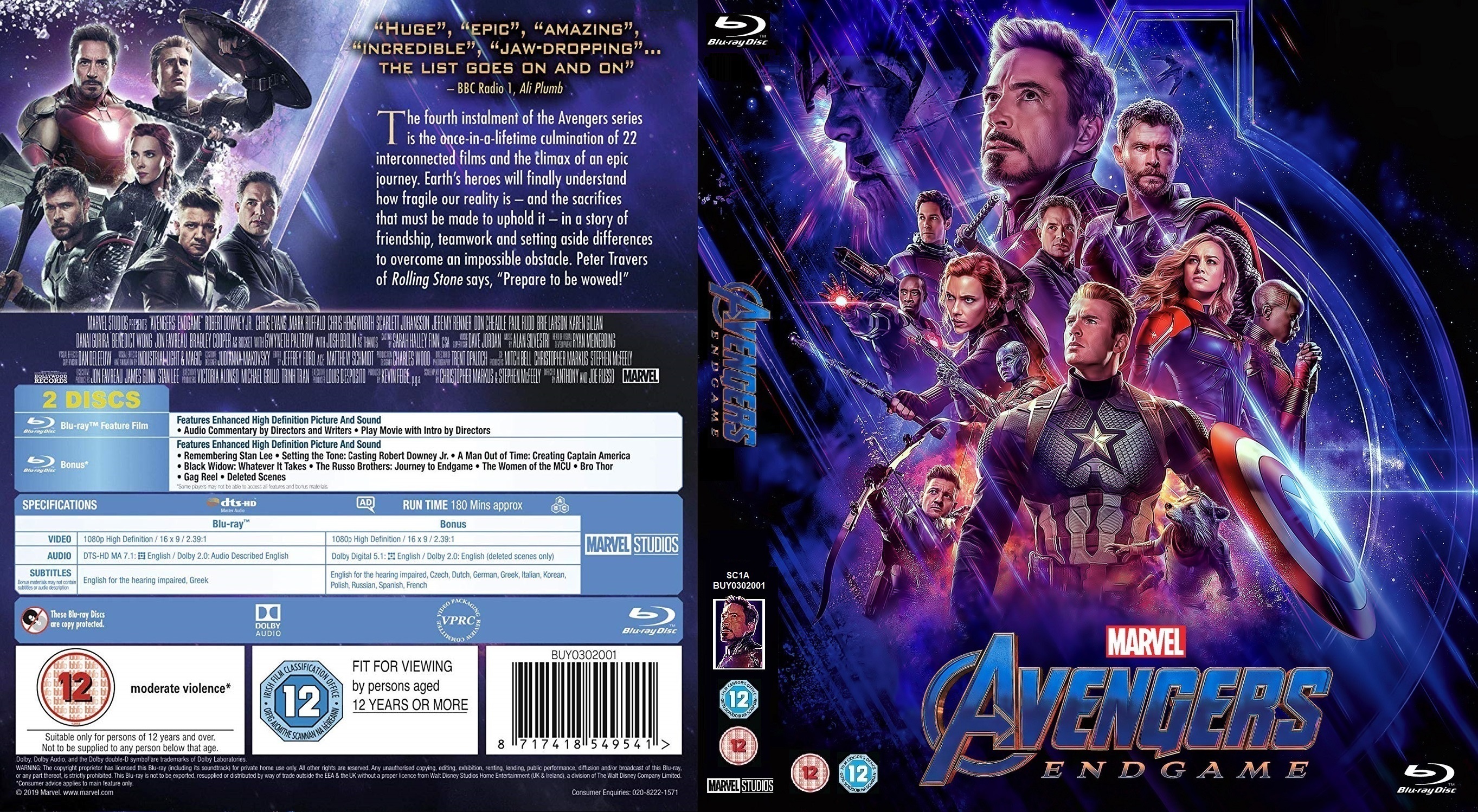 Avengers: End Game UK - front back.